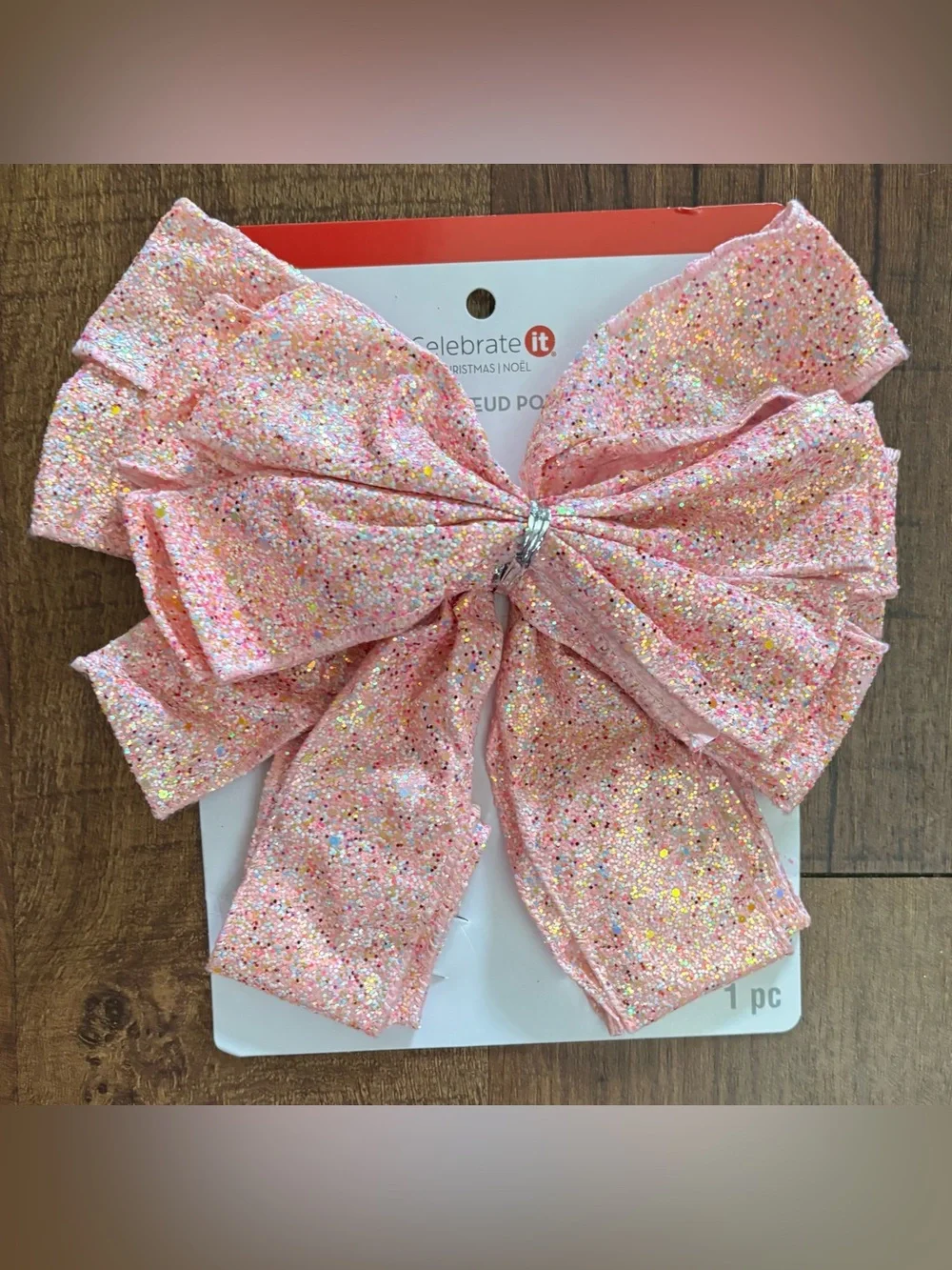 Large Christmas tree/everyday glitter pink bows 2 total NEW NWT